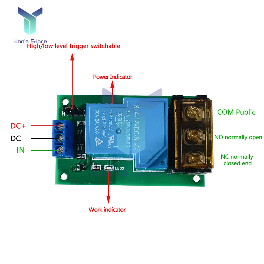 30A High Power Relay Module Single Channel High and Low Level Trigger Optocoupler Isolation 5V 12V 24V Relay Module