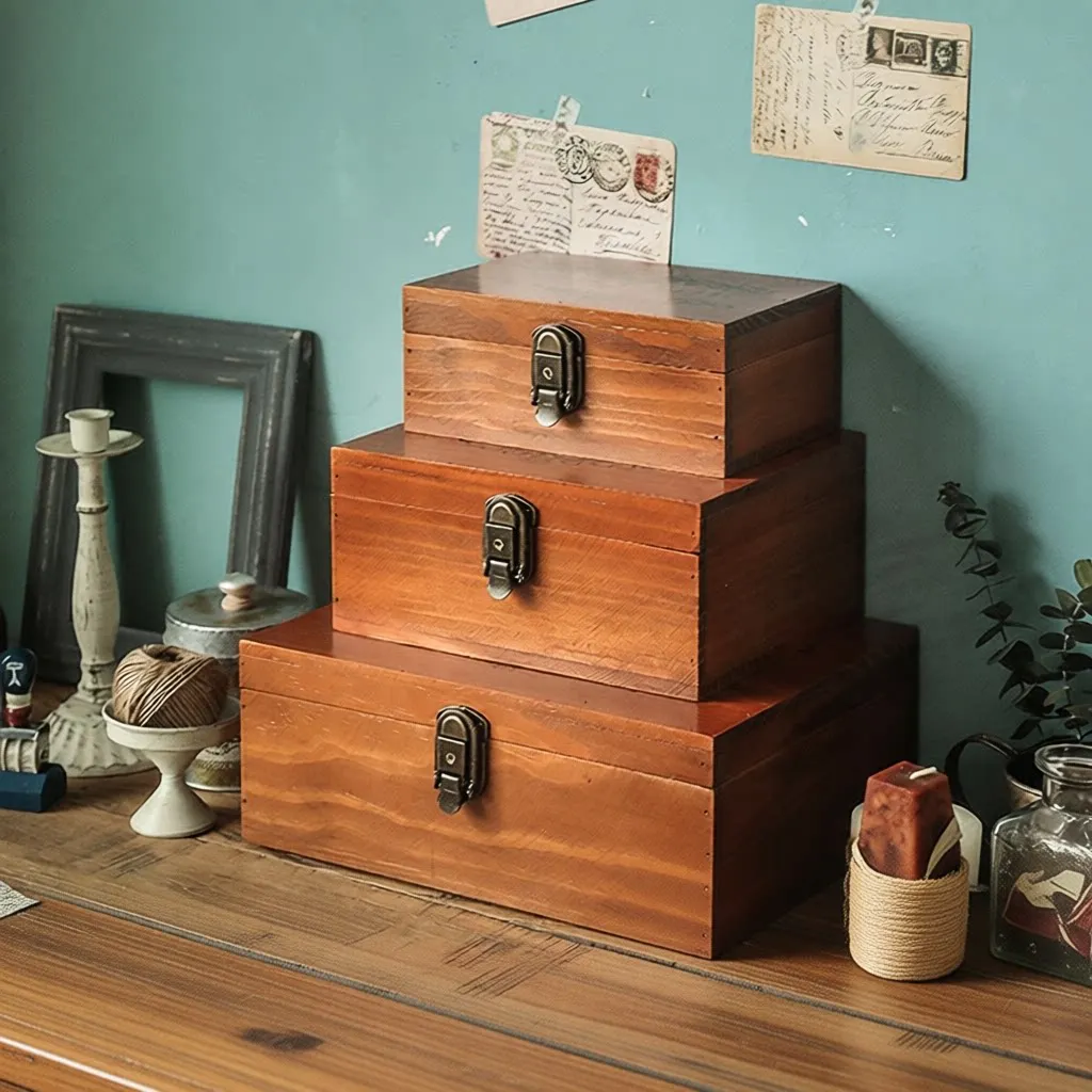 Caixa de Armazenamento de Estilo Japonês Retro em Madeira Sólida, Organizador de Chaveiros e Joias, Caixa de Madeira para Ite...