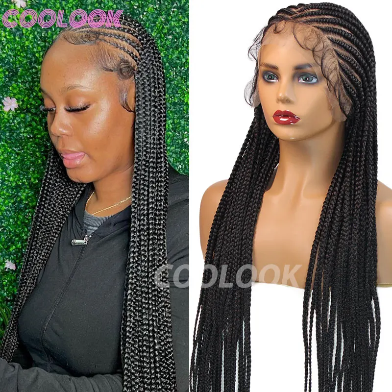 

Cornrow Box Braided Wig Synthetic Full Lace Front Wigs Tribal Braids For Africa Women Jumbo Braids Wig Faux Locs Braiding Wigs