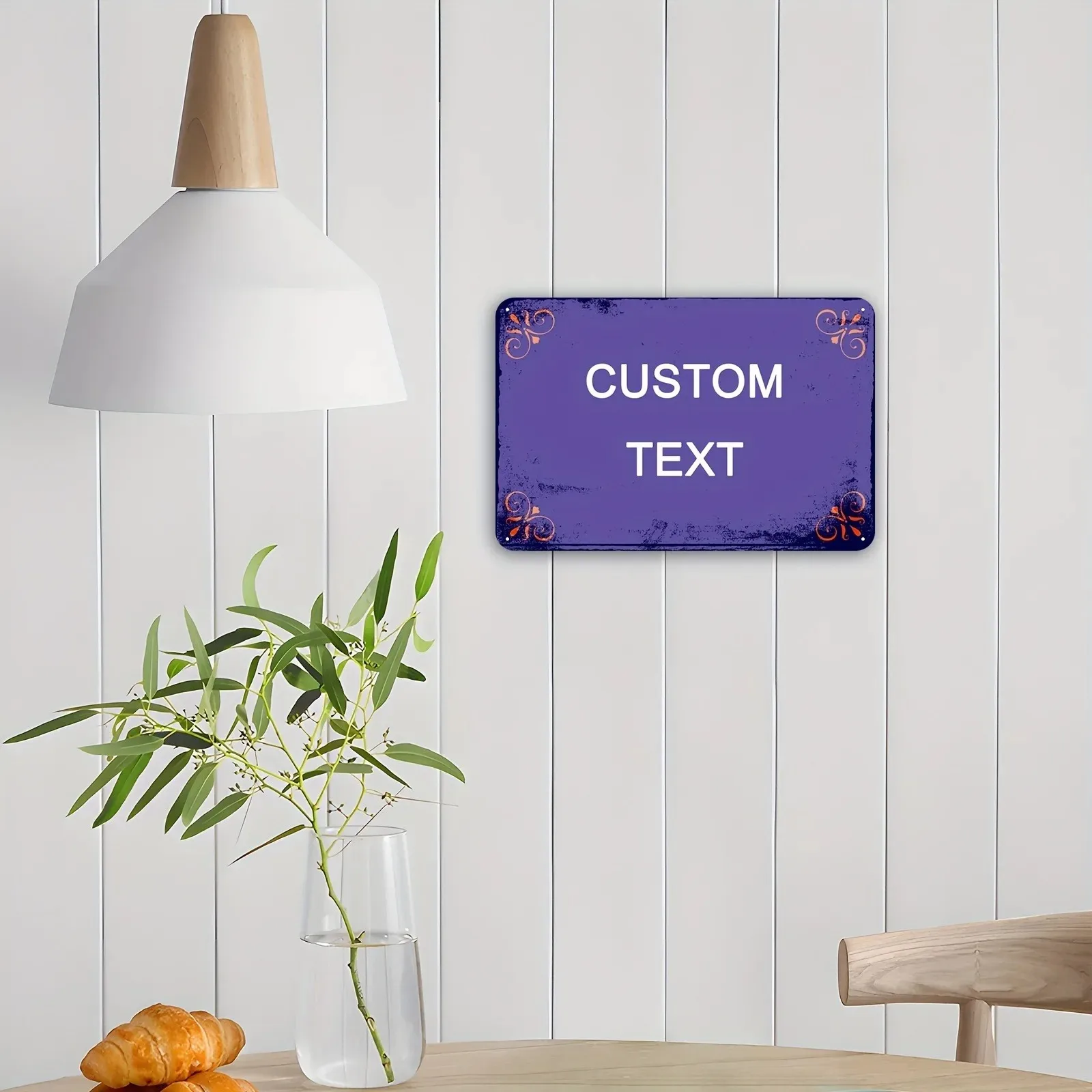 1pc Customizable Vintage Lavender Purple Aluminum Sign 20×30cm Waterproof Orange Floral Wall Plaque Only Decoration