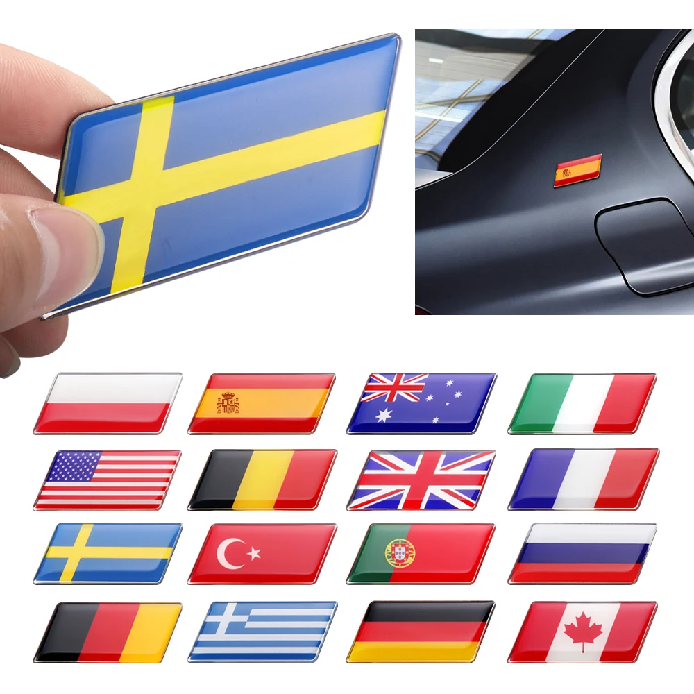 3D Aluminum Car Sticker Body Trunk Side Fender Decoration Russia Italy England Ukraine German Spain France USA Flag Emblem Badge