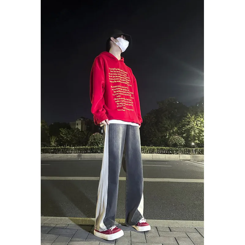 

Мужские джинсы в американском ретро-стиле, весенне-осенние, модные, прямые, эластичные, свободные, широкие, в пол, мужские брюки