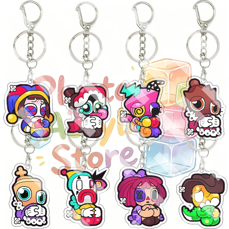 Anime Amazing Circus Cute Nervous Hugging Pose Acrylic Keychain Game Character Jax Ragatha Gangle Caine Kinger Cartoon Pendant