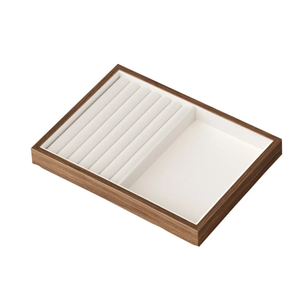 

Simple 28 Grids Wood Rings Tray Exquisite Velvet Ring Earring Holder Necklace Case Jewlery Organizer Jewelry Display Tray Desk