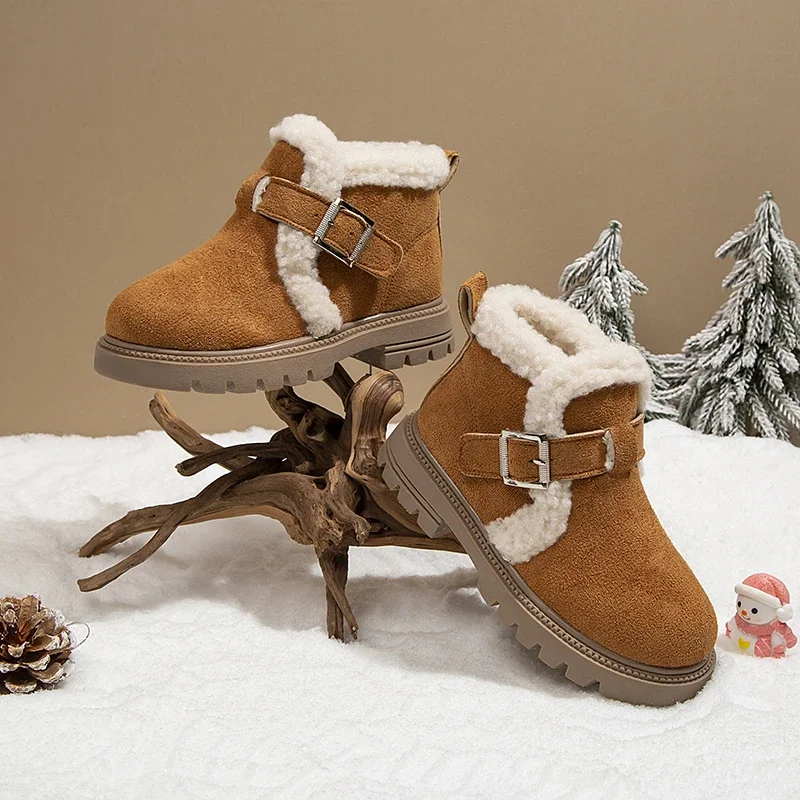 Faux Fur Winter Boots For Girls Platform Waterproof Girl Plush Boots Anti-slippery Soft-soled Fashion Warm Shoes Britain Style