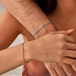 Love Knot Couple Bracelets 14K Real Gold Plated Stainless Steel Bracelets for Women Adjustable Gifts for Couples Dainty Fashion