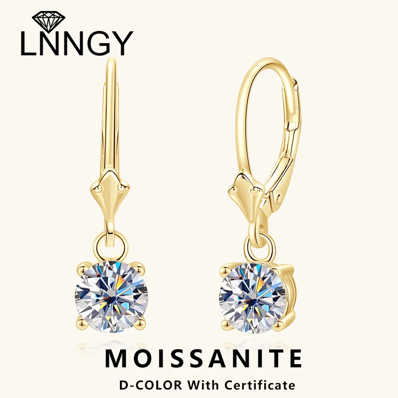 

Lnngy 6,5 мм VVS1 круглые серьги-капли с муассанитом Brinco Prata, висячие серьги из стерлингового серебра 925 пробы для пар, свадебные украшения, подарок