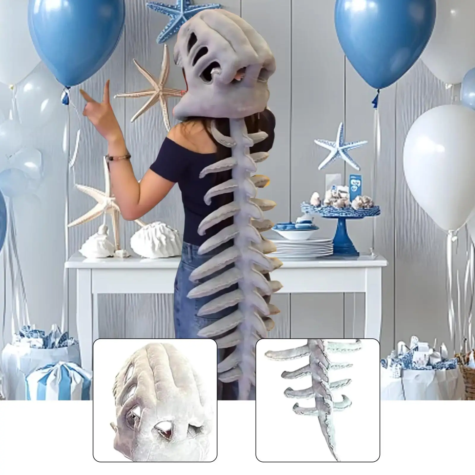 Set di costumi da scheletro di dinosauro Maschera novità per ragazzi e ragazze Accessorio per la colonna vertebrale per compleanno in maschera, Natale, Halloween