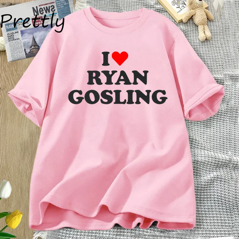 I Love Heart Ryan Gosling T-Shirt 90s Aesthetic Trendy T Shirt Women Men Cotton Causal Short Sleeve T-shirts Unisex Streetwear