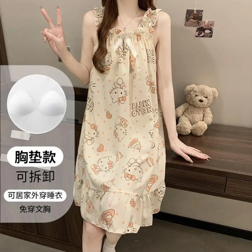 

Anime Hello Kitty Summer Kuromi Nightdress Kawaii Pochacco Cute Large Size Sanrio Girl Sleeveless Cute Homewear Cotton Pajamas