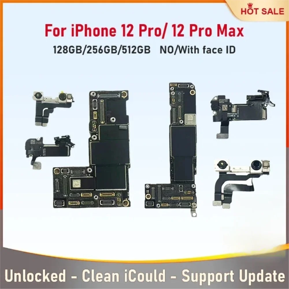 

Fully Tested Authentic Motherboard For iPhone 12 Pro Max 128g/256g Unlocked Mainboard Face ID Cleaned iCloud Main Logic Board 12