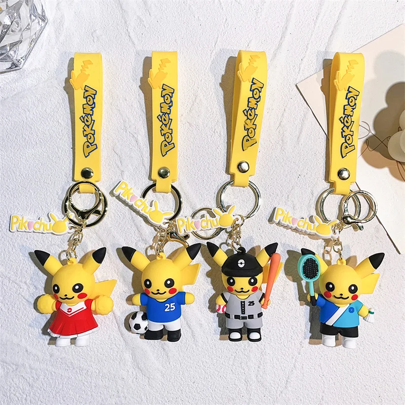 Cartoon Pikachu Pokemon Sports style key chain Car key pendant Fashion school bag pendant