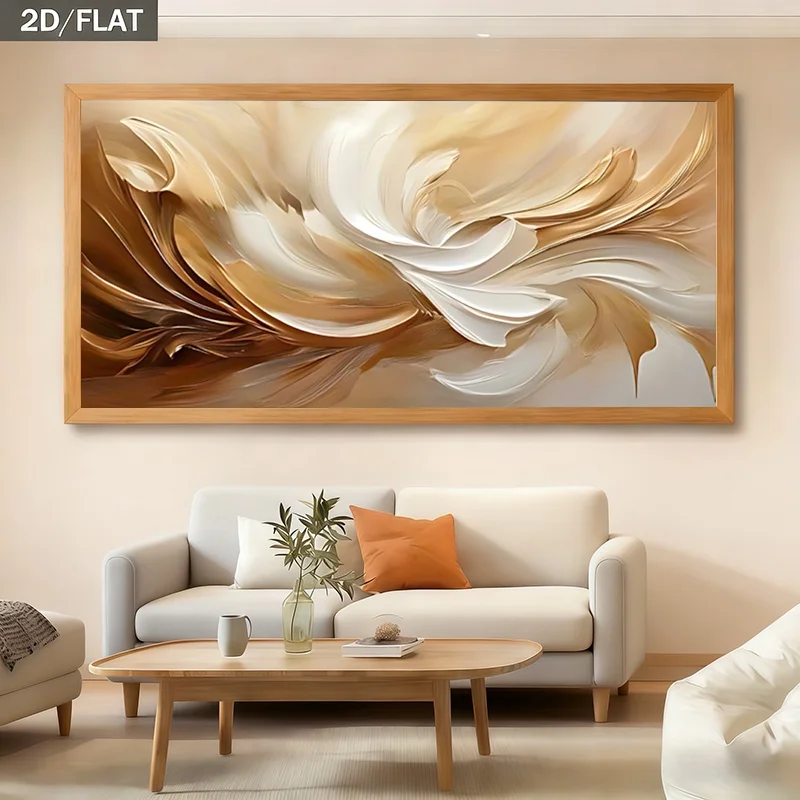 Modern Abstract Frameless Canvas Wall Art -  Suitable for Living Room, Bedroom, Hallway Décor with Soft Swirls & Golden Accent P