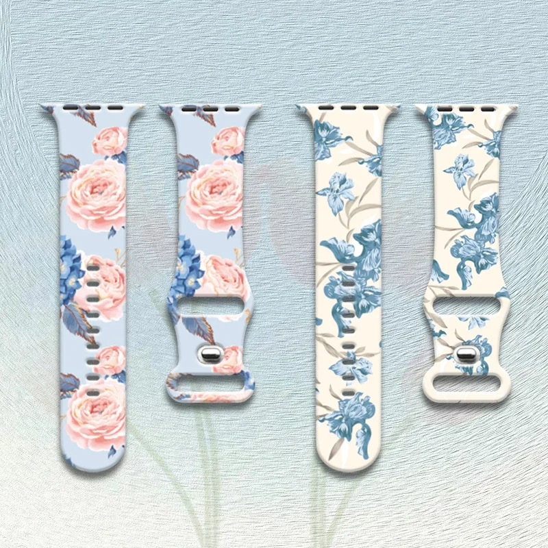 Cinturino per cinturino Apple Watch Ultra 49mm 41mm 45mm 40mm 38/42mm 44mm Bracciale floreale stampato in silicone serie iWatch 9 8 7 SE 6 5 3