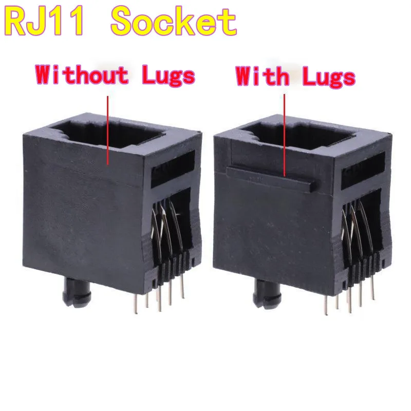 10pcs RJ11 Socket 52-6P6C Vertical Type Through-Hole RJ12 Telephone Socket 6-Core RJ Plug Female Connector 180-Degree