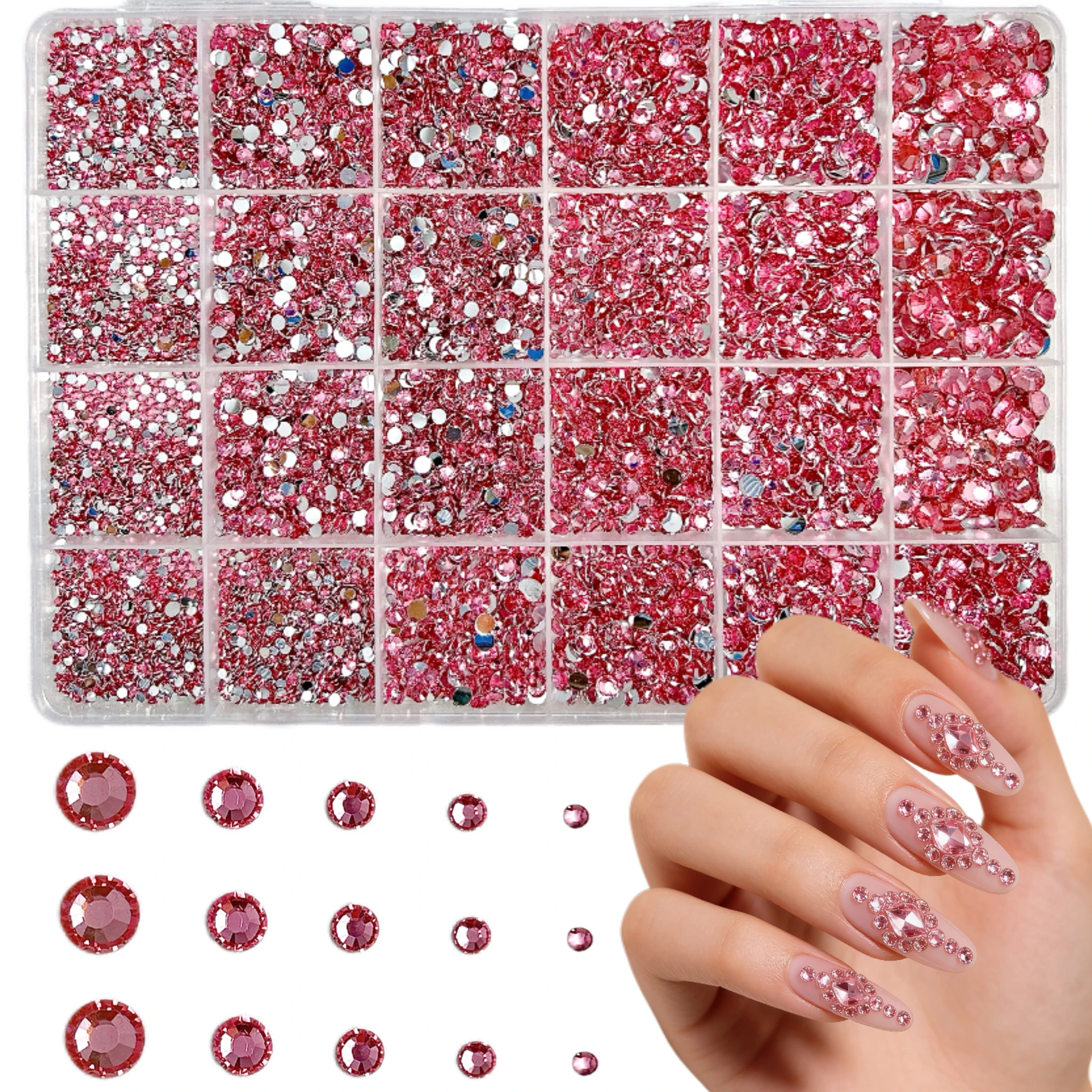 1 caja de diamantes de imitación de fondo plano medio redondo simulado, decoraciones artísticas para uñas, Mini diamantes de imitación coloridos de varios tamaños, dijes para uñas DIY