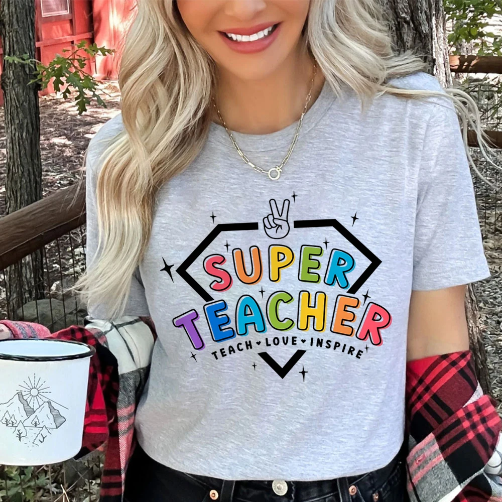 Super Teacher Casual Girls Tees Top in My Teacher Era&pencil Pattern Print T-shirt Short Sleeve Crew Neck Top Teacher\'s Day Best