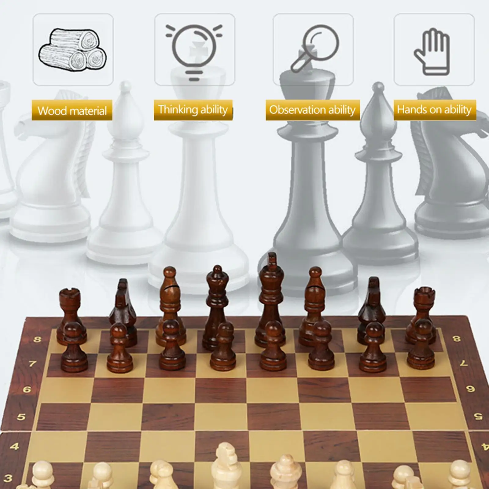 Juego de ajedrez 3 en 1, almacenamiento plegable, juegos de tablero de ajedrez de madera, juego de ajedrez exquisito, juego de ajedrez y damas para niños adultos