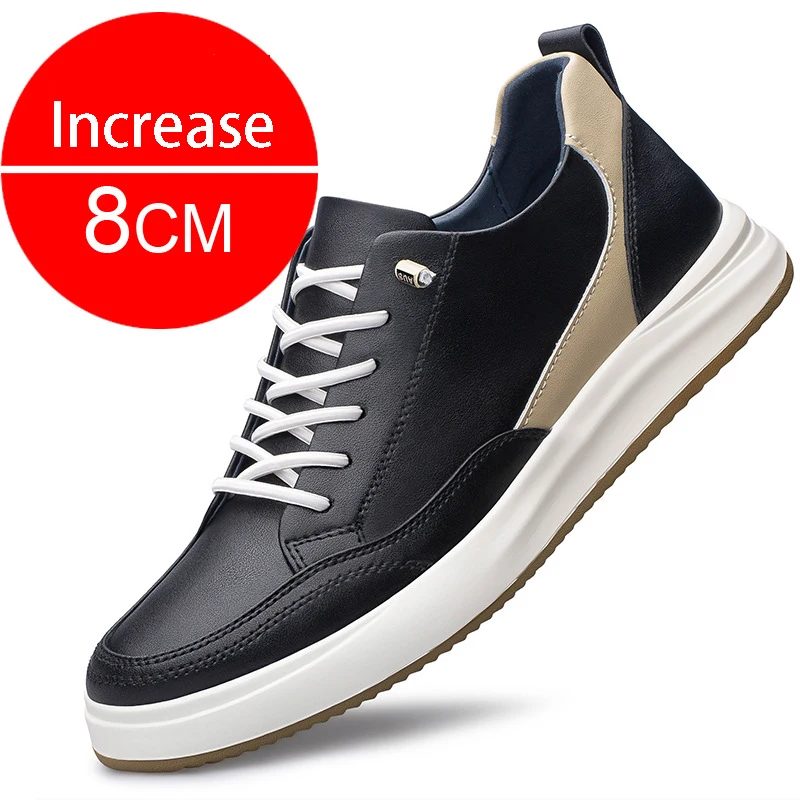 New Men's Genuine Leather Elevator Shoes Invisible Inner Height Increase Men's Shoes Increase 6/8 cm Sports and Leisure Shoes