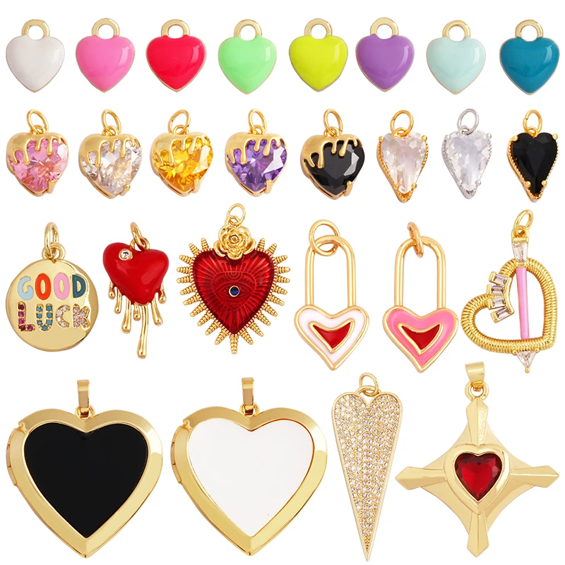 Trendy Love Heart Enamel Zircon Charm Pendant,18K Gold Plated Colour,Necklace Bracelet Handmade Jewelry Accessories Supplies M69
