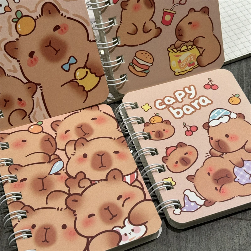 Cartoon Capybara A7 Coil Notebook Mini Pocket Stationery Notebook Journal Message Book Office Supplies Back To School Gift