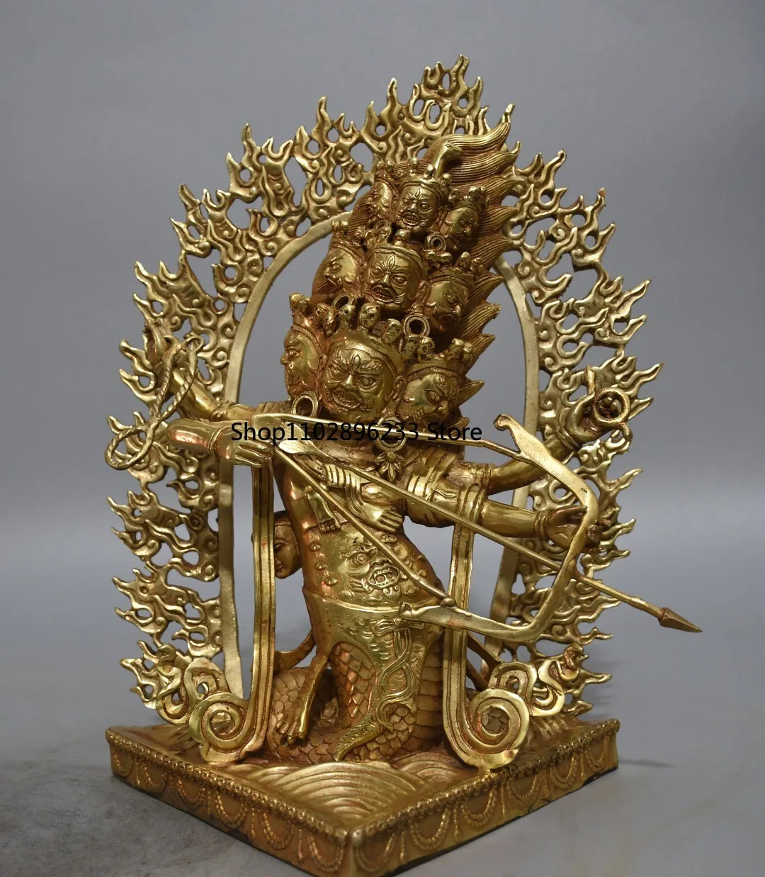 Tibetan brass gilt nine-sided King Kong Luo Xing statue of the god of wealth Hjujia Buddhist hall ornament incense case supplies