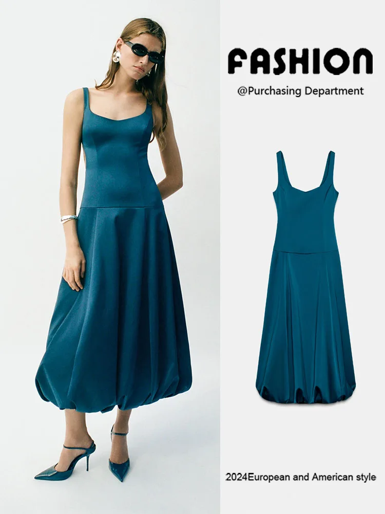 

Новинка зимы: Женское миди-платье с круглым вырезом и рукавами-баллонами ZA2025 – Элегантное модное женское платье