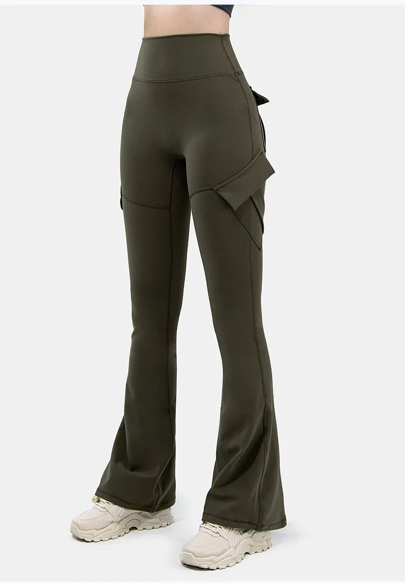 Nowe damskie spodnie do jogi Bootleg Plus Size Workout Flare Legginsy Spodnie ogrodniczki z wysokim stanem i kieszeniami Odzież sportowa