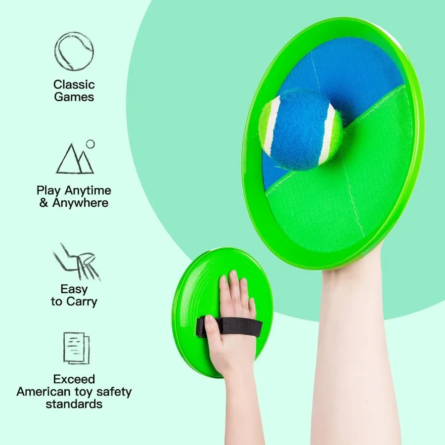 Ensemble de jeu de lancer et de capture de balle – Jeux d'intérieur et d'extérieur pour enfants de 3 à 12 ans, jouet aquatique pour piscine de sable de plage, comprend 6 pagaies, 6 balles collantes