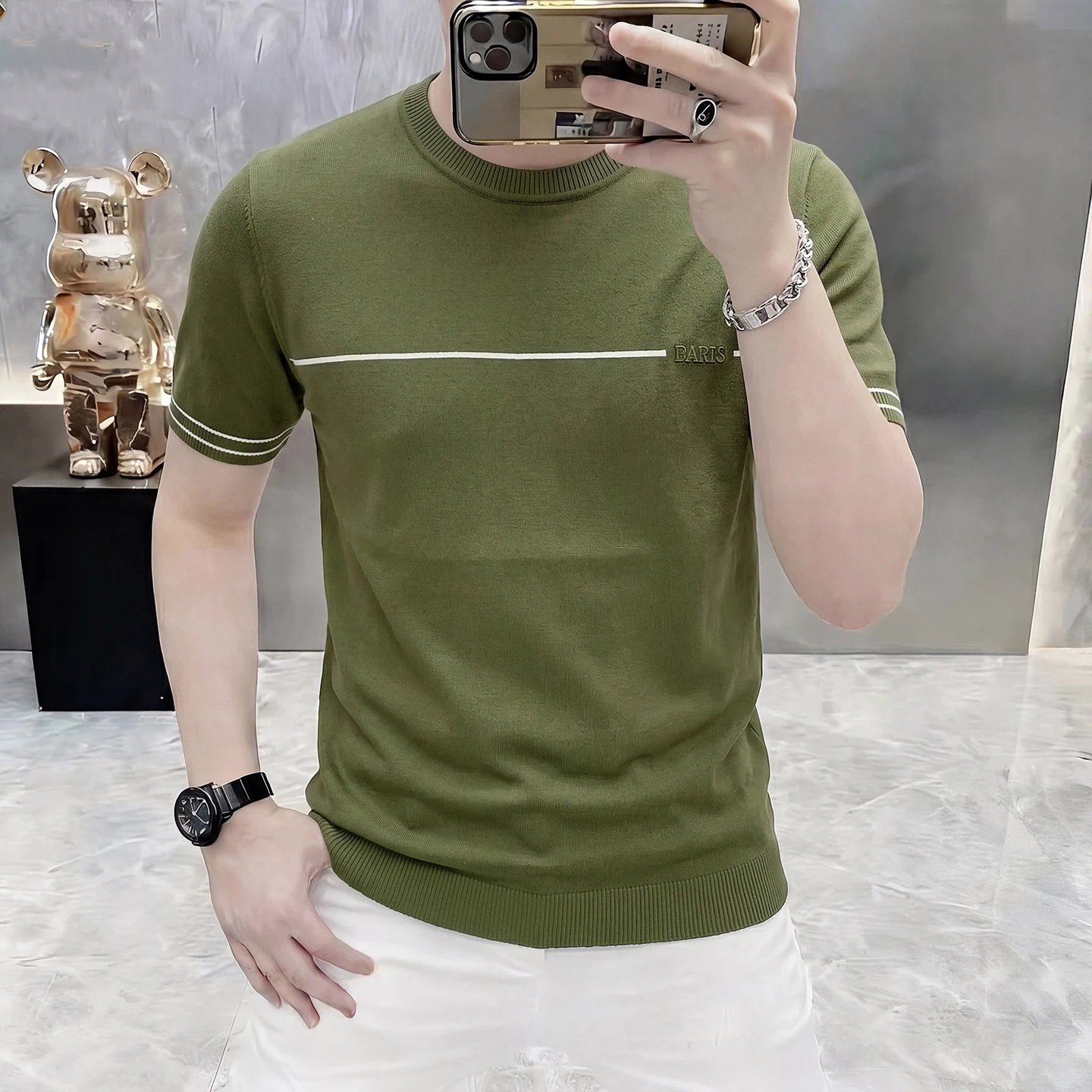 Knitwear Stretchy Luxury T Shirt For Men Short Sleeved All Match Summer Quality Soft Comfortable Casual Tees Camisetas De Hombre