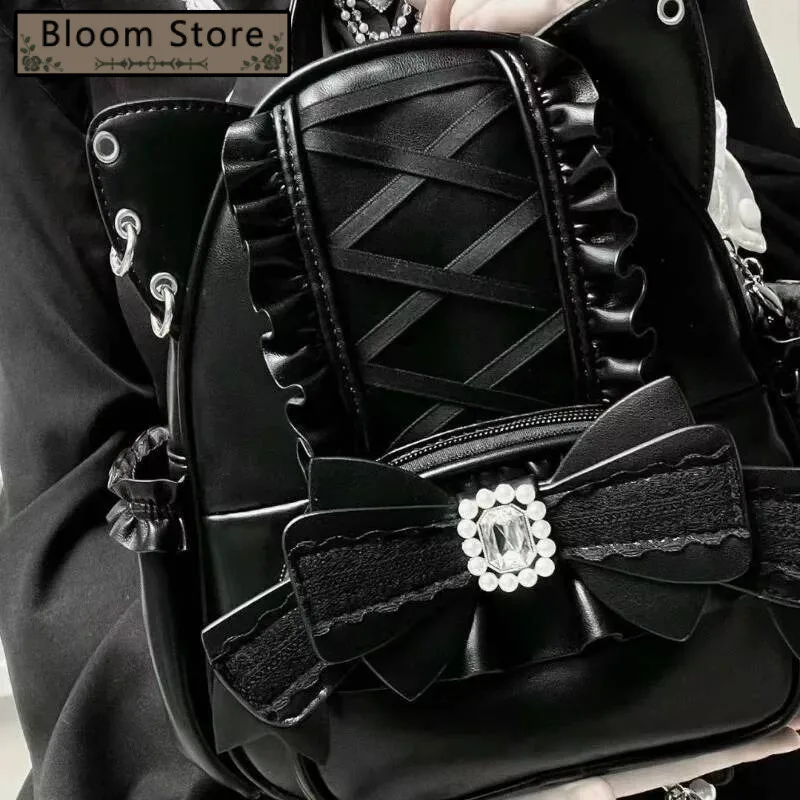 

Japanese Kawaii Cute Car Ears Backpacks Sweet Y2k Aesthetic Fashion Chic Bow Backpack Women Casual Bandage Schoolbags Students