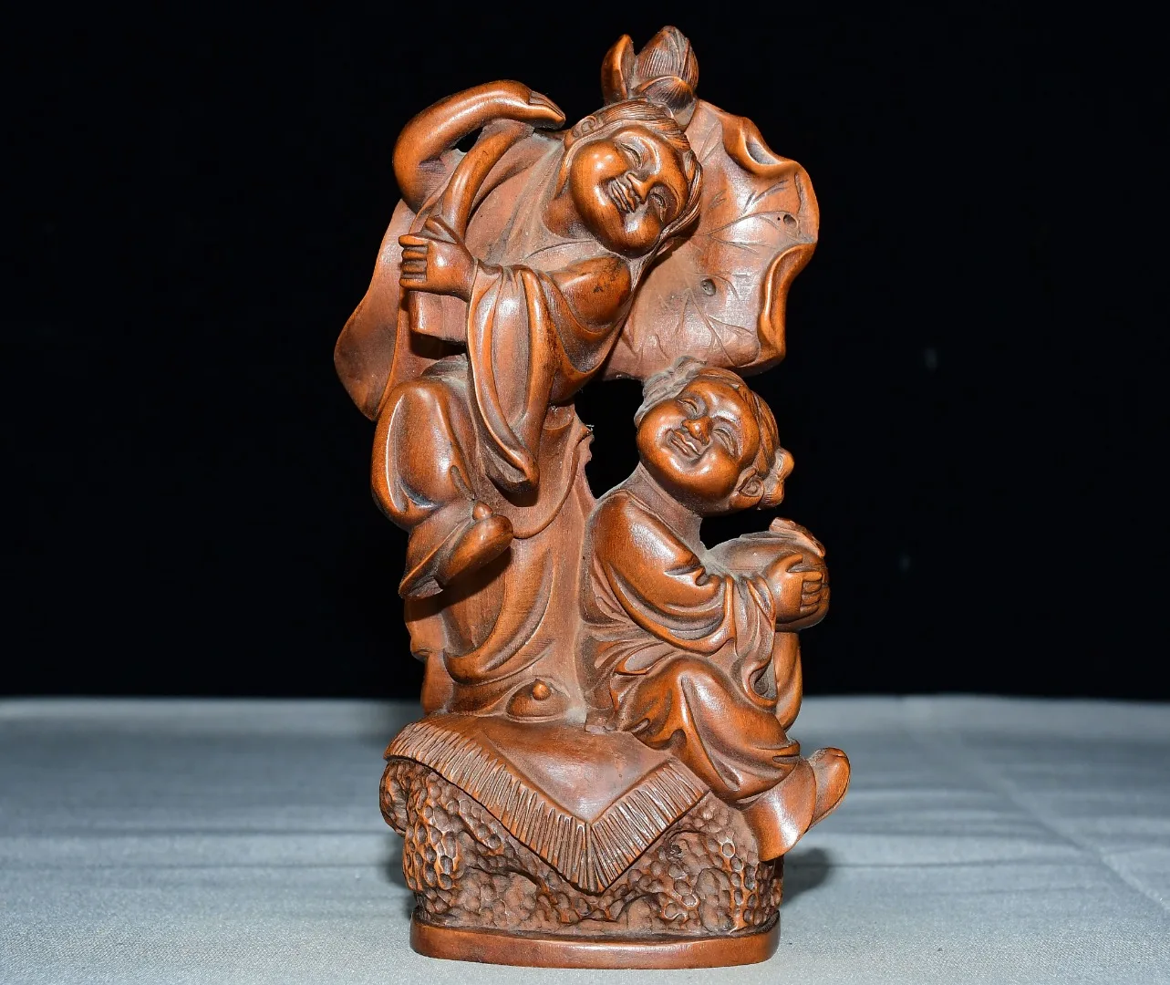 Folk Collection Old Boxwood Hehe Erxian Mythical figures Lotus Boy family harmony Amass wealth Ornaments