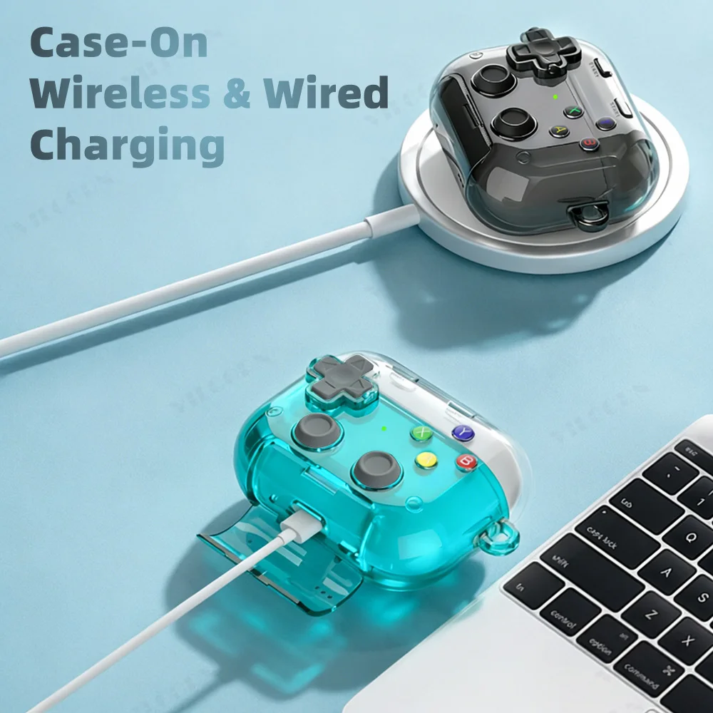 Headphones Protective Case for AirPods Pro 3/Pro 2/4 Transparent Gamepad Design Headphones Case with Phone Holder Keychain view 6