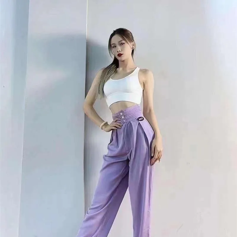 customized Latin dance pants with high waisted straight leg loose modern pants for teaching women Cha Cha samba tango rumba wear