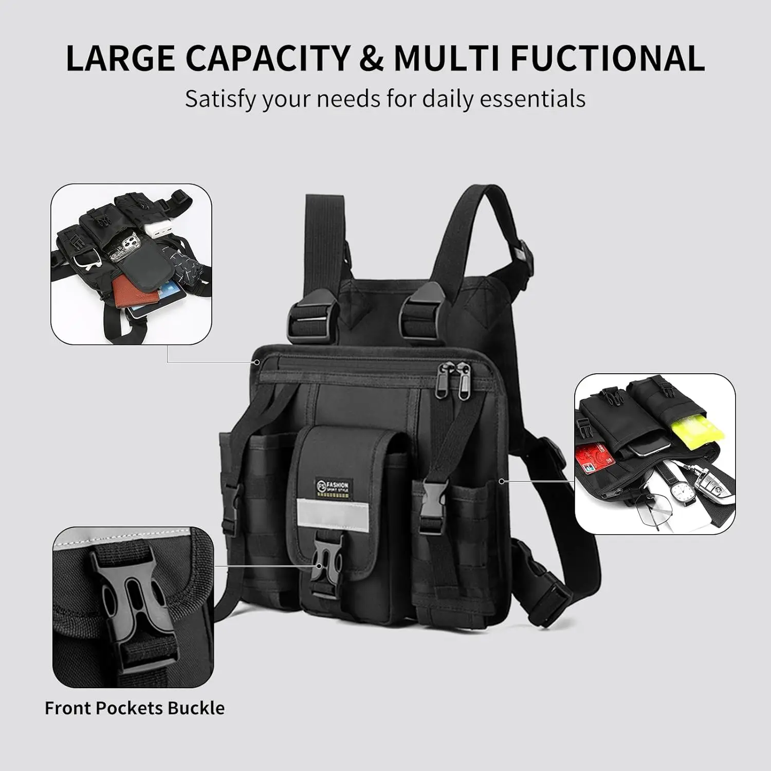 Fashion Vest Bag Tactical Backpack Oxford Chest Bag Outdoor Sports Water-Resistant Large Capacity Cycling Running Backpack Bag