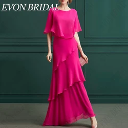 Vestido de gasa de talla grande para madre de la novia, capa de una línea, fiesta de invitados de boda para mujer, cuello redondo, batas escalonadas, invitación, matrimonio