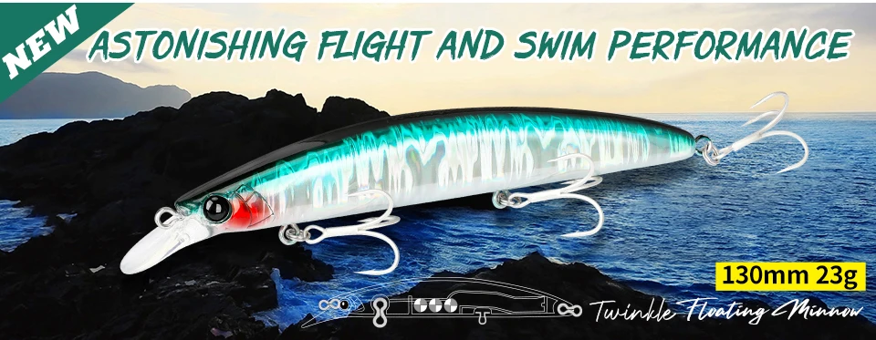 TSURINOYA High Strength Ultra-long Casting Sinking Minnow Stinger 125S 125mm 28g Saltwater Fishing Lure Artificial Hard Baits