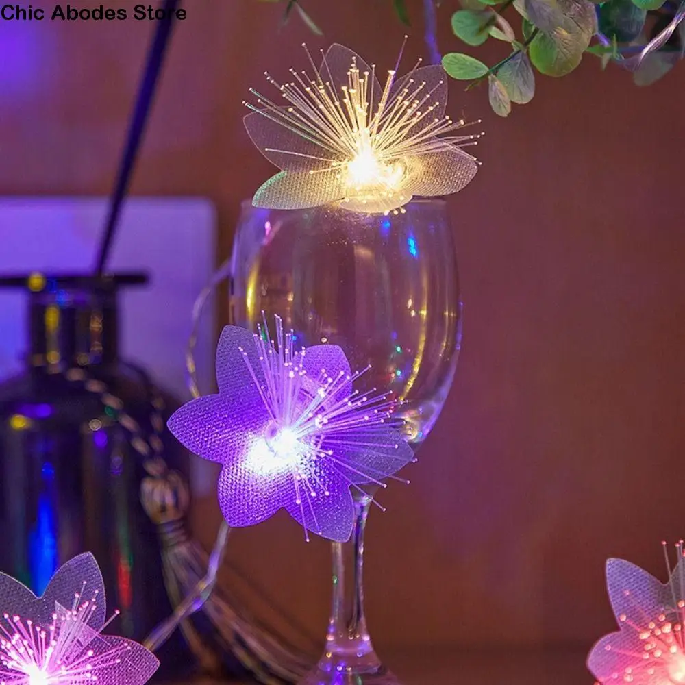 

LED Fiber Optic Flower String Lights Battery Powered Double Layered Fairy Lamps Flash 1.5M/3M Christmas Tree Flower Lights Home