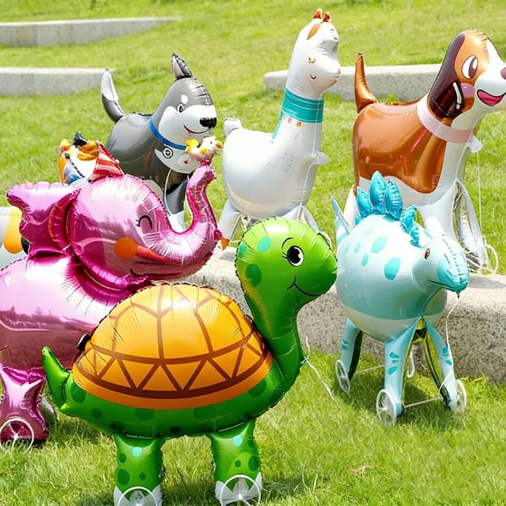 

Aluminum Film Foil Balloons Cartoon Design With Wheels Animal Balloons Animal Shape Standing Animals Standing Balloons