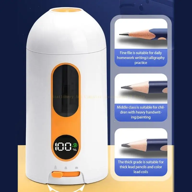 مبراة أقلام الرصاص الكهربائية المدمجة ذات فتحة واسعة لقص أقلام الرصاص بكفاءة
