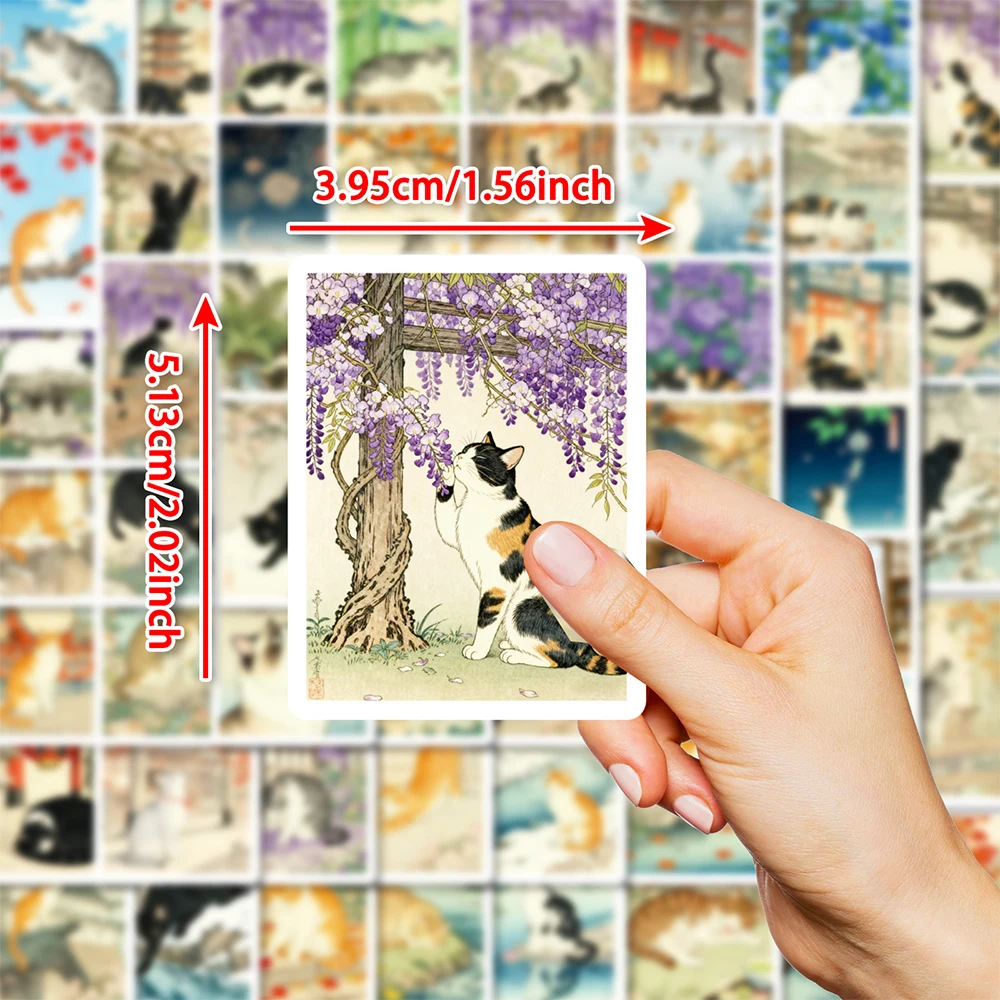 10/30/50pcs Retro Japanese Style Ukiyo-e Cat Stickers Cute Cartoon Animal Sticker DIY Skateboard Phone Luggage Waterproof Decals