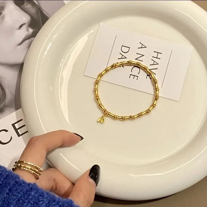 

Plated With Real Gold Preservation Ancient Sand Gold High End Feeling Bamboo Simple Temperament Elegant Light Luxury Girls Gift