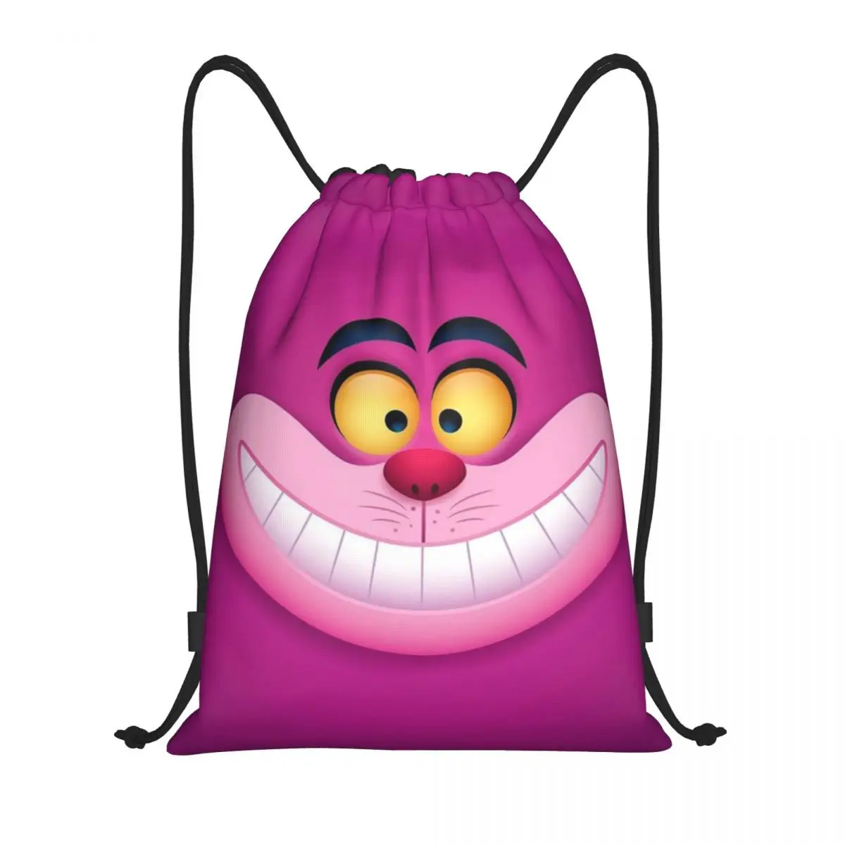 Custom Smiling Cheshire Cat Drawstring Backpack Sports Gym Bag for Men Women Animal Shopping Sackpack