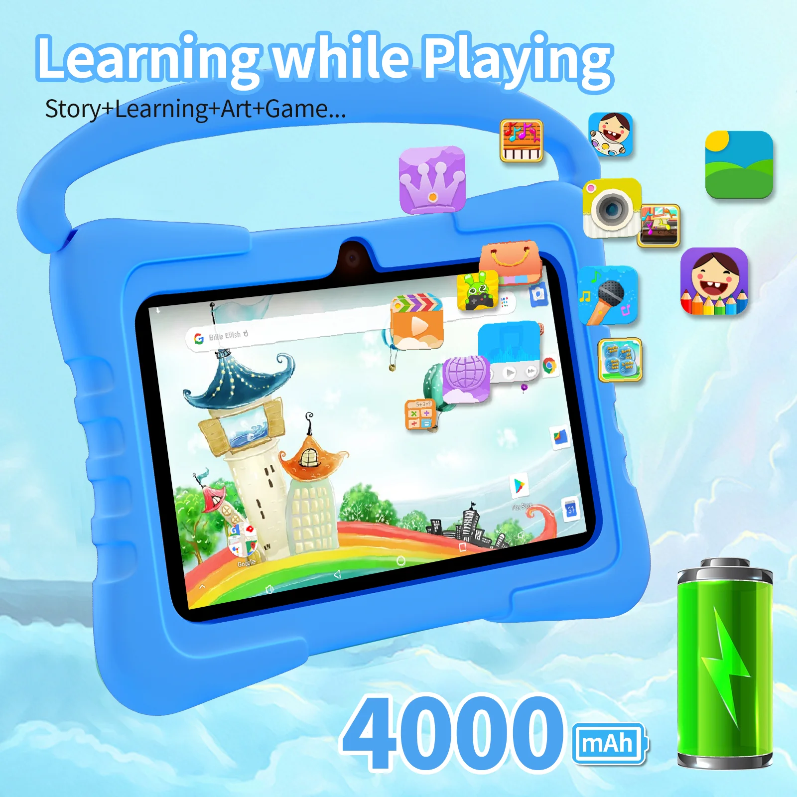 K4-Tablette Android 11 de 7 Pouces pour Enfant, 2 Go 32 Go, Façade, Core, WIFI6, Google Play, 4000mAh, Cadeau