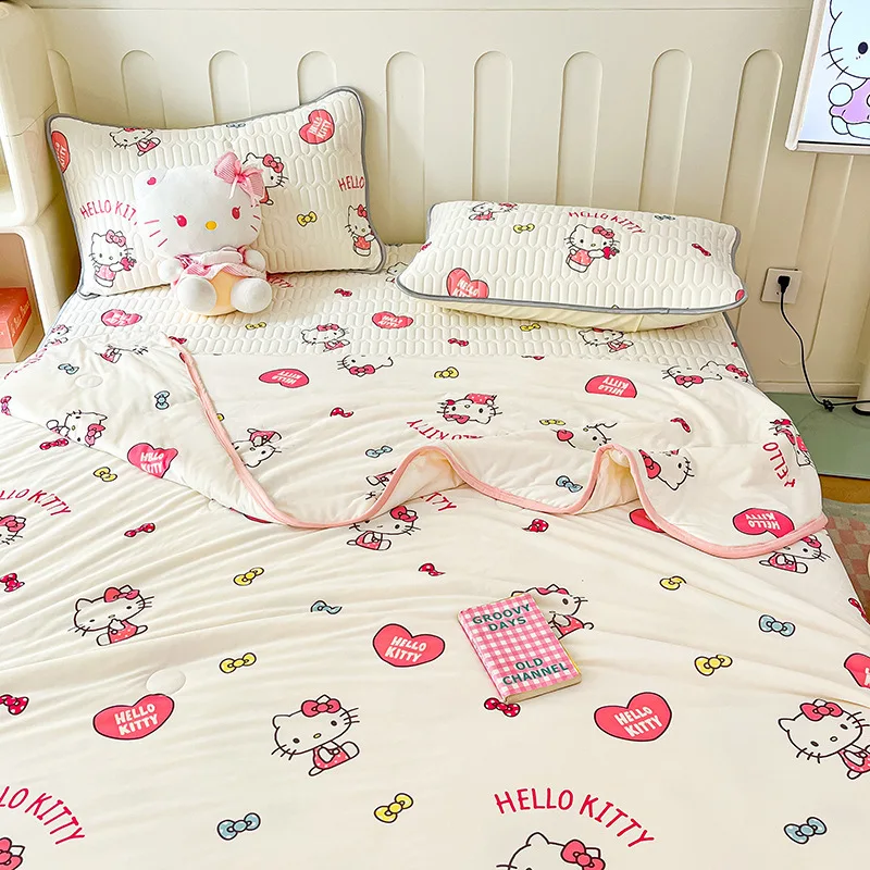 Hello Kitty Kuromi Anime Cool Quilt Cover cobertor de cama macia, tapete bonito de desenhos animados Cinnamoroll, Kawaii Sanrio presentes para crianças, verão