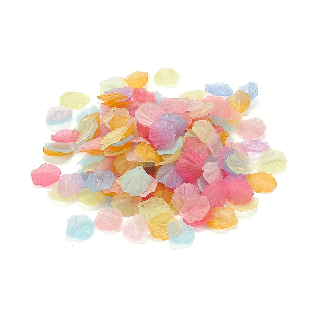 200pcs Transparent Frosted Acrylic Pendants Petaline Mixed color 19.5x16.5x4mm Hole: 1.5mm