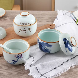 Porcelain Cover Bowl Korean Creative Ceramic Small Stew Pot Tableware Steamed Egg Cup Dessert with Lid Bowl Kitchen Supplies