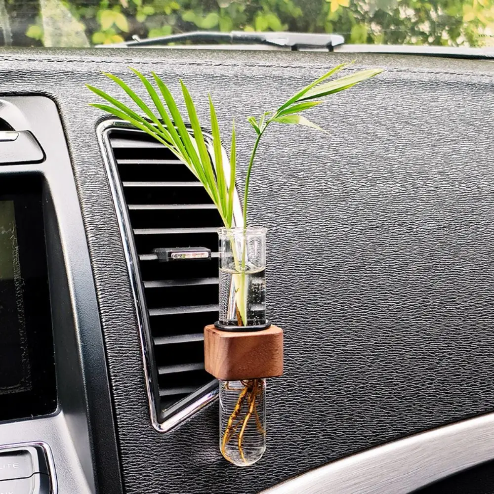 

Stable Mini Car Flower Vase Clip Creative Adjustable Car Vent Flower Vase Elegant Walnut and Glass Car Vent Decor Center Console