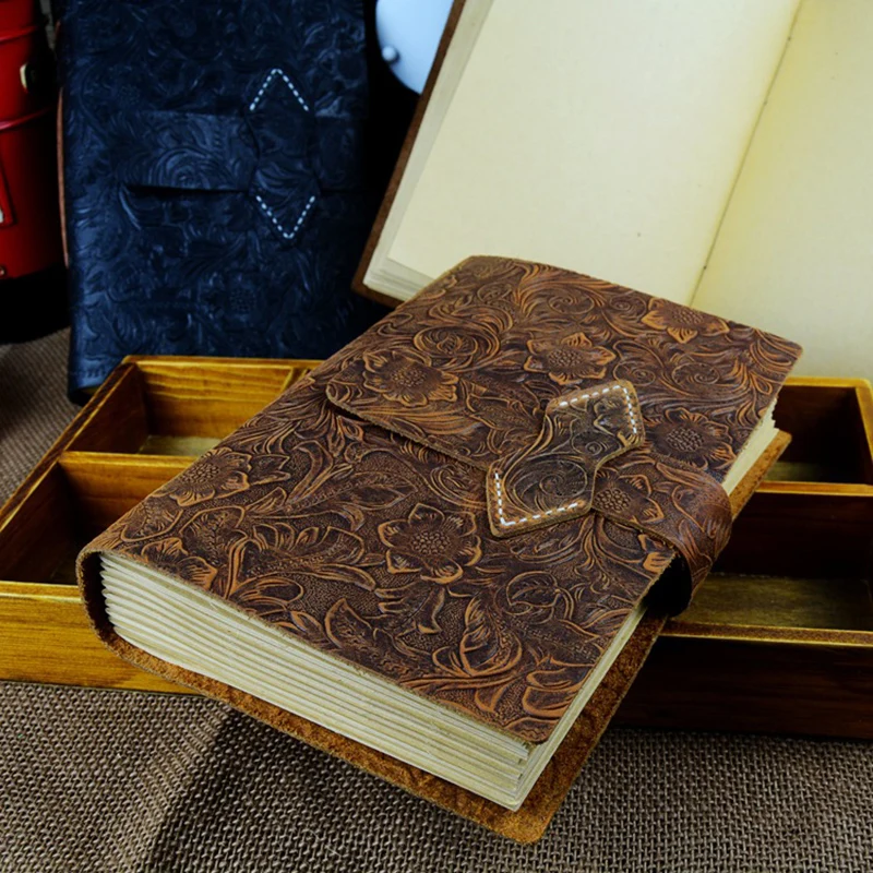 PHANTACI Vintage Handmade Leather Diary Notebook Sketchbook Travel Journal Blank Writing Paper Note Books Gifts Stationery