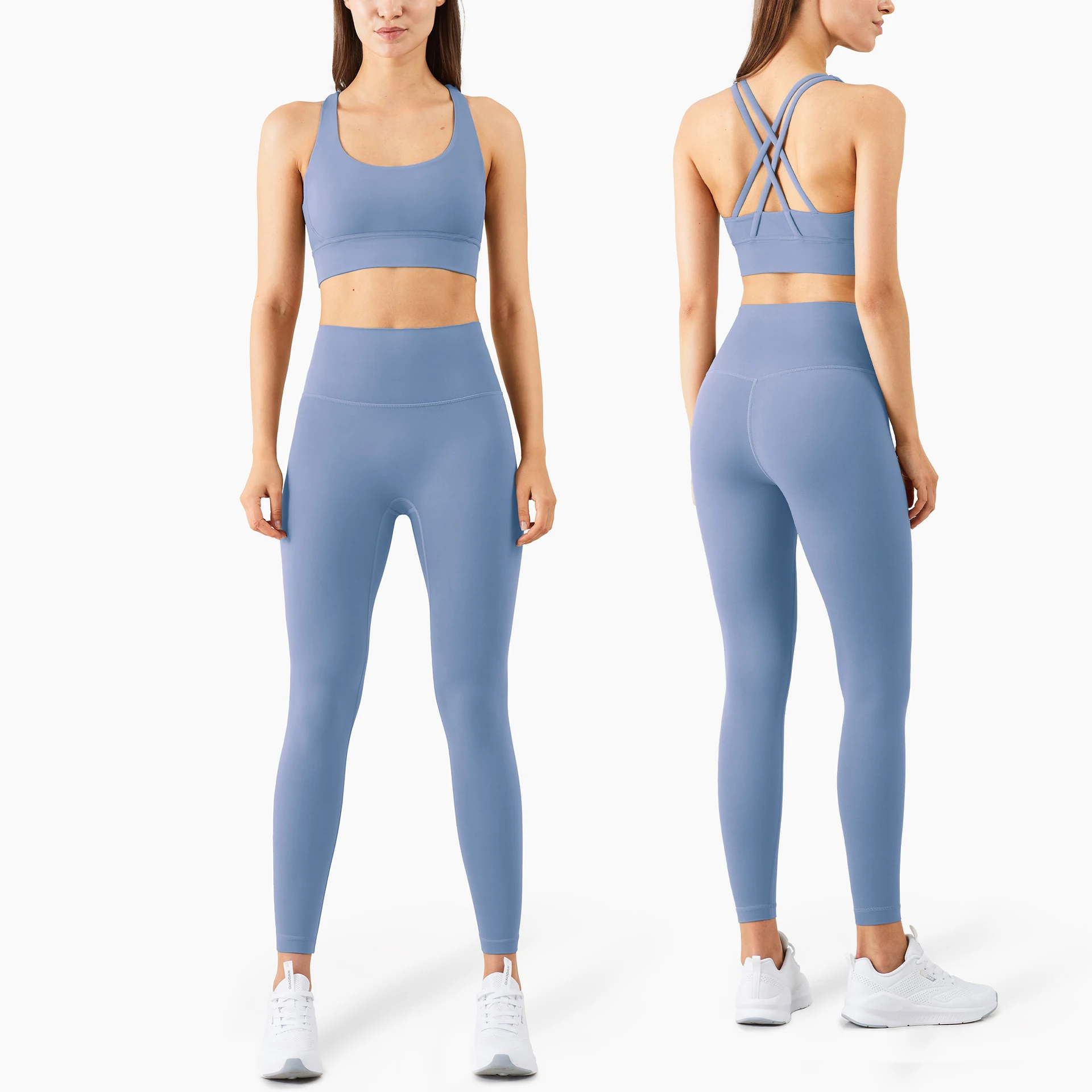 Vnazvnasi Yoga Set 2 Piece Workout Clothes for Women Cross Back Crop Top Sports Bra Fitness Top Gym Leggings Yoga Sportswear